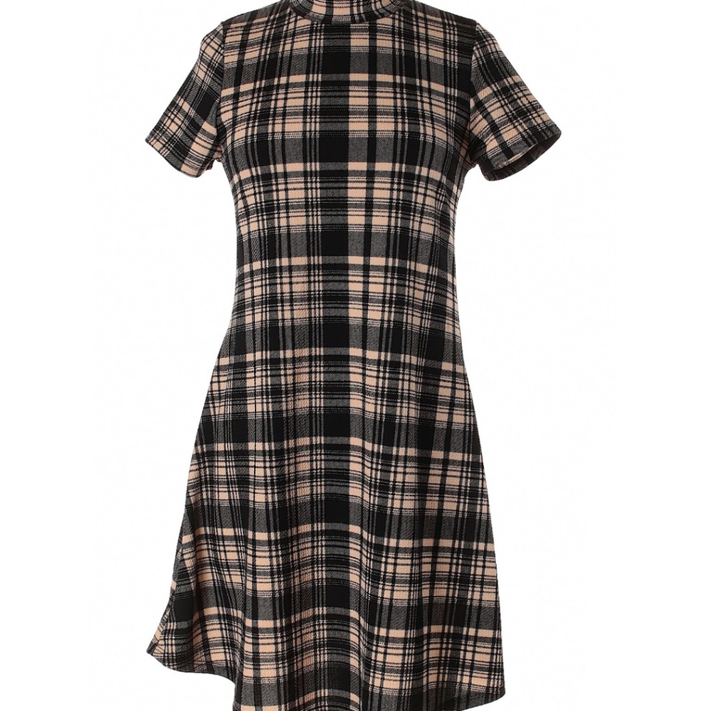 Enough About Me plaid high neck dress